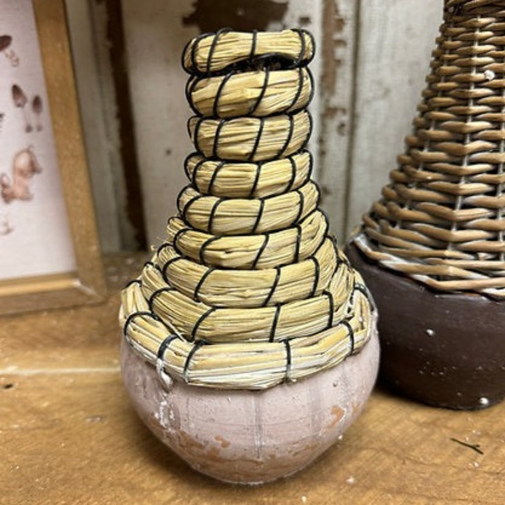 Woven Rattan & Clay Vase