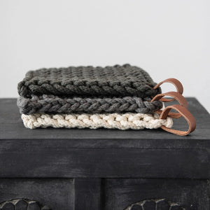 Crocheted Pot Holder w/ Leather Tab