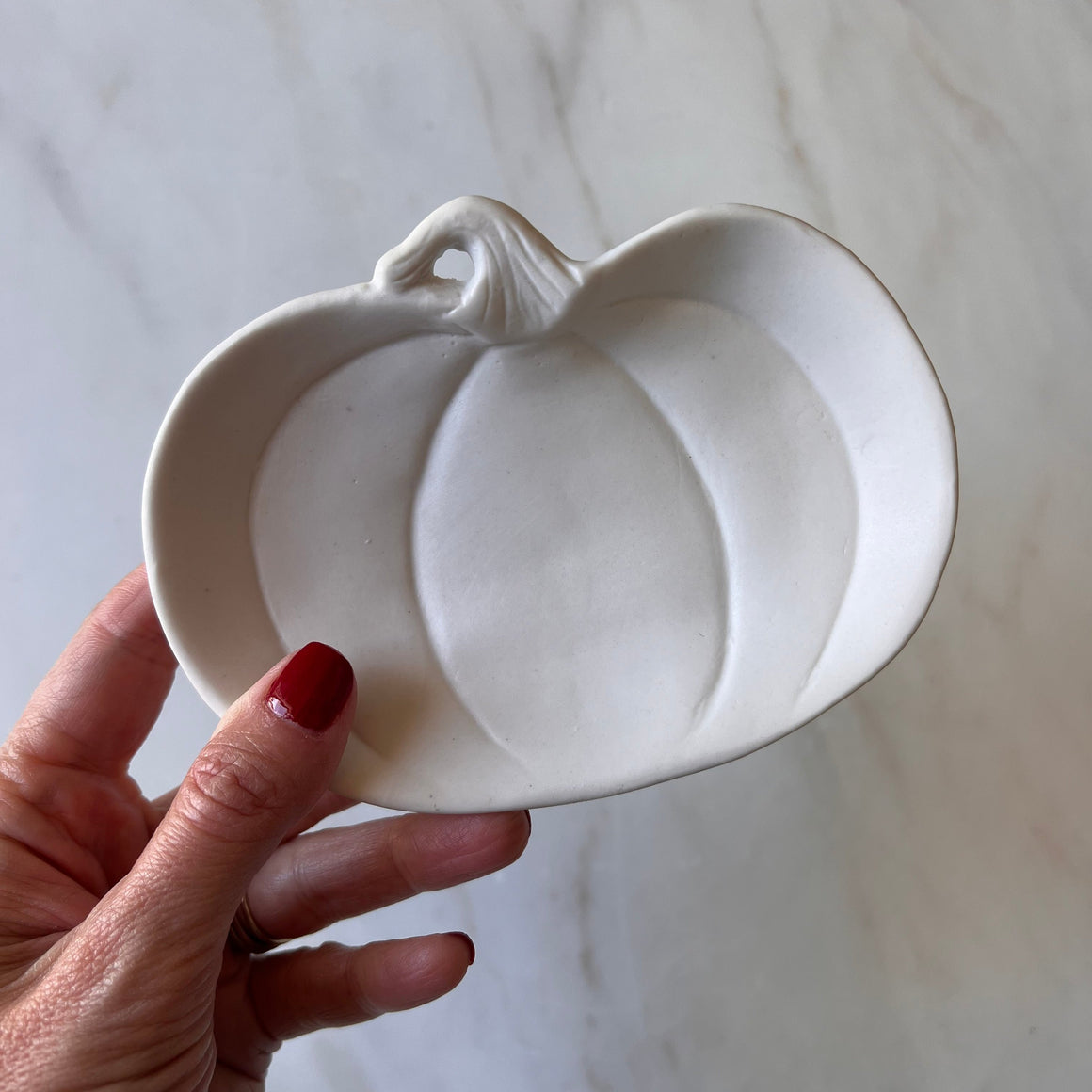 White Stoneware Pumpkin Dish