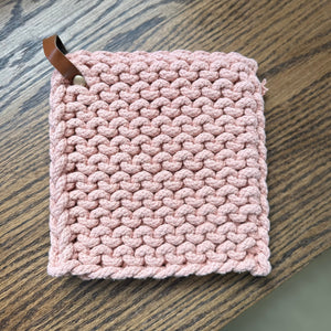 Crocheted Pot Holder w/ Leather Tab