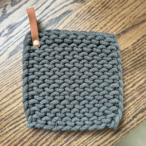 Crocheted Pot Holder w/ Leather Tab