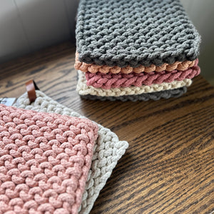 Crocheted Pot Holder w/ Leather Tab