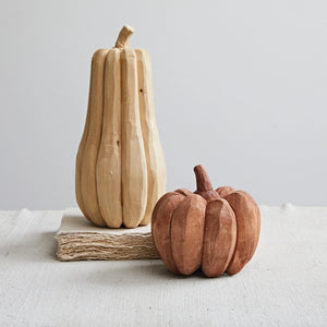 Hand Carved Wood Pumpkin